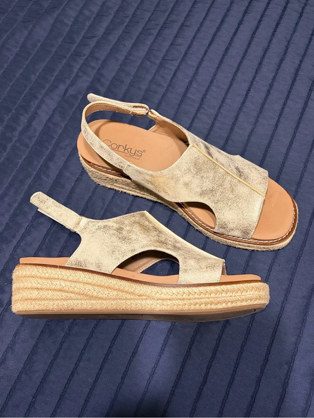 Corkys Gold Metallic “Ready or Not” woman’s size 8.